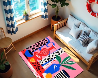 Boho Abstract Art Rug Colorful Modern Carpet Artistic Geometric Home Decor Floor Mat