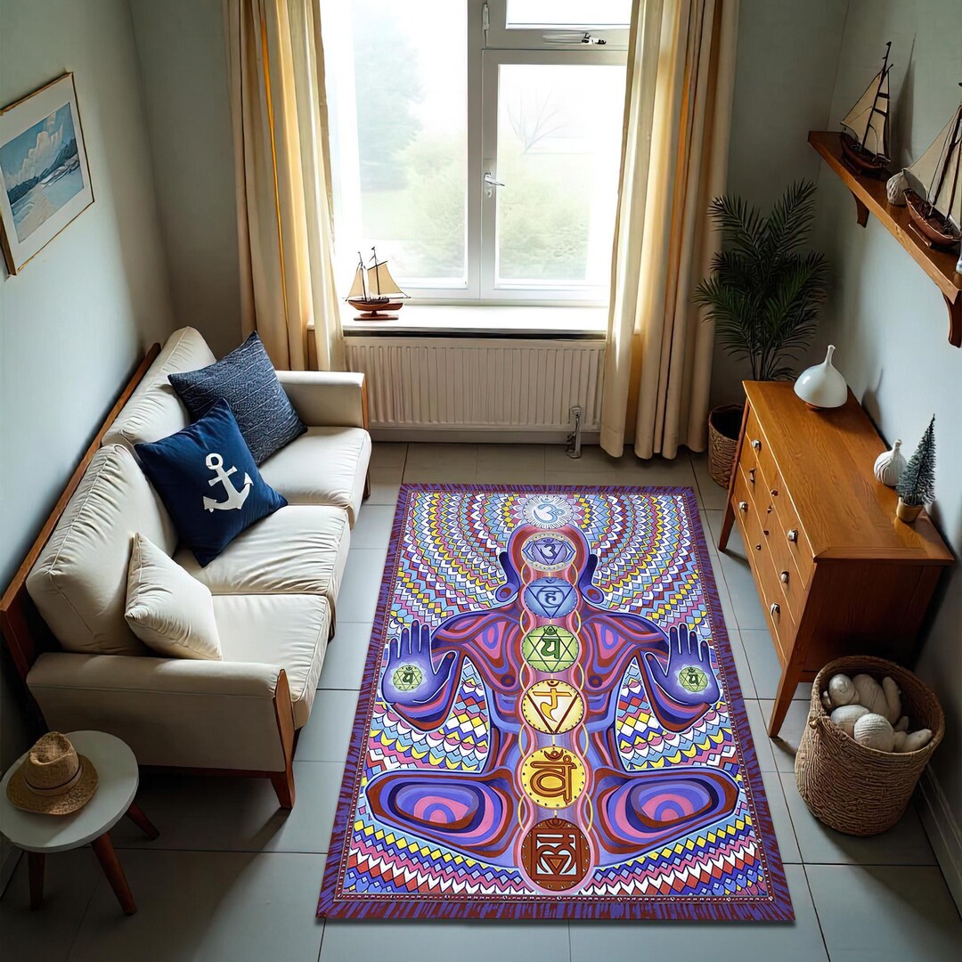 Chakra Meditation Rug: Colorful Mandala Yoga Mat, Energy Center Print ...
