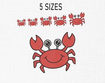 Cute Crab Embroidery Design Mini Crab Embroidery Design Sea Animals Machine Embroidery Files 5 Sizes Download