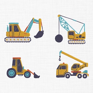 Construction Trucks Embroidery Design Excavator Embroidery Design Mini Machine Embroidery Files 5 Sizes Download