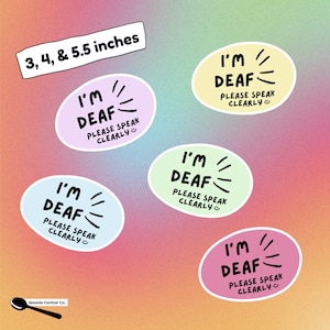 Pegatina "Soy sordo", "Por favor, hable con claridad", vinilo resistente al agua, colores llamativos, ideal para personas sordas o con dificultades auditivas. Accesorios de comunicación.