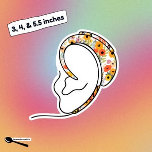 Zwart-wit lijntekeningen oorsticker hoortoestel met kleurrijke bloemen | Handicap Rechten en Dove Pride sticker laptop en bidon