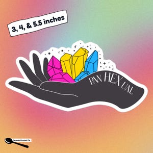 Pansexual Pride Sticker Panhexual Hand met kristallen LGBTQ astrologie hekserij mystieke vibes vinyl sticker