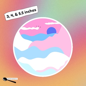 Subtiler Trans Pride Aufkleber Gebirgskette & Sonne abstrakter Aufkleber LGBTQ + Transgender Flagge Farben subtiles tragbares Laptop Wasserflasche Vinyl Geschenk
