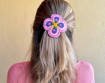 MANDALANA boho French barrette in 100% Merino wool. Handmade hair clip. Gift for women. Boho style. Hair accessory.