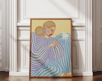 Abstracte vrouw portret Art Print, moderne mode-illustratie (digitale download)