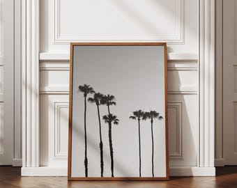 Beach Palm Tree Photography Print | Black and White Coastal Wall Art (Digital Download)