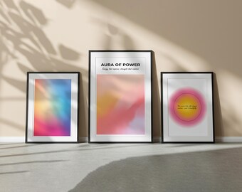 Positive Aura Posters Set of 3 Spiritual Posters for Meditation Gradient Print Manifestation Art Print Bright Aura Poster Trendy Wall Art