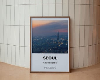 Seoul Sunset Art Print, South Korea Travel Poster (Digital Download)