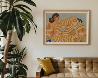 Moderne maximalistische vrouwelijke kunst abstracte vrouw print gedurfde vrouwelijke muurkunst hedendaagse afdrukbare illustratie digitale download levendige poster