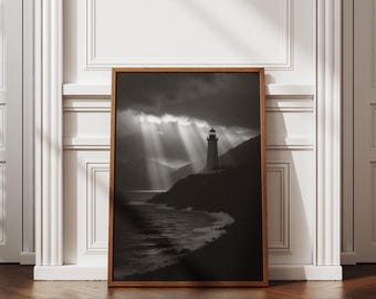 Lighthouse Photography Print | Moody Coastal Wall Art (Digital Download)
