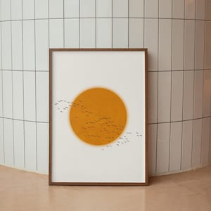 Japandi Wall Art Rising Sun Art Print Minimalist Digital Print Wabi Sabi Wall Art Modern Neutral Home Decor Downloadable Printable Art Birds