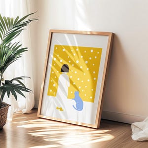 Girl and Cat Nursery Wall Art Whimsical Minimalist Print for Kids Room Cozy Children’s Decor Digital Download Playroom Printable Wall Art