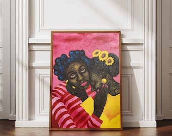 Abstracte afro-echtpaarkunstprint, eclectisch dopaminedecor (digitale download)