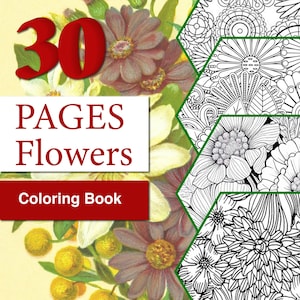 Libro da colorare floreale 30 pagine Fiori da colorare per bambini e adulti Download digitale Stampe digitali rilassanti Libro da colorare botanico A4