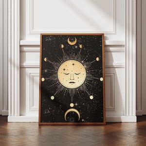 Celestial Prints Boho Sun Art Vintage Celestial Wall Art Celestial Decor Dark Academia Art Sun Moon Wall Decor Esoteric Art Stars Print Art