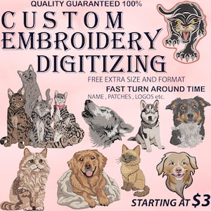 Digitalización de bordado de retratos de perros y gatos / Archivo de bordado de fotos de mascotas personalizadas / Diseño PES DST JEF