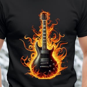 Flaming Black Guitar Tshirt