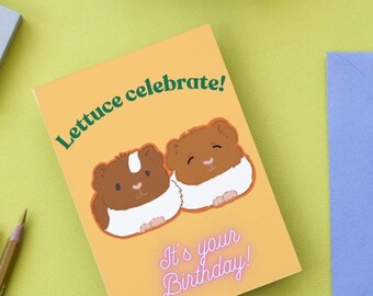 Hand-drawn Guinea Pig Birthday Card, Funny Cavy Greeting (Digital Download), available in 5 languages