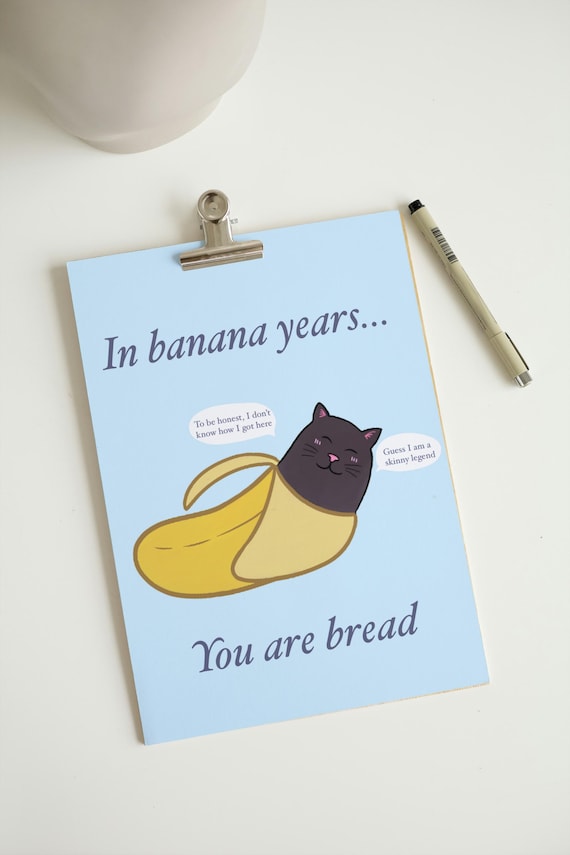 Custom Funny Banana Cat Birthday Card: Printable Greeting (Digital Download, Available in 5 Languages