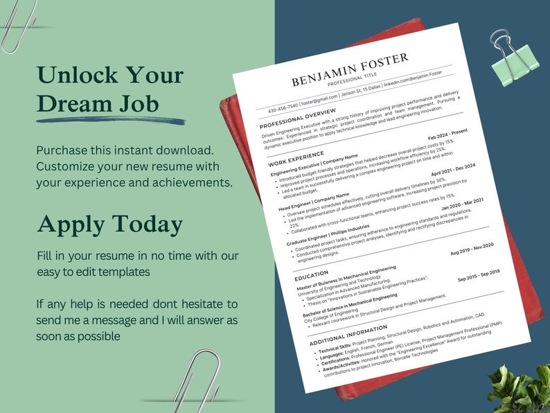 ATS Friendly Modern Resume Template Canva, Editable Professional CV ...