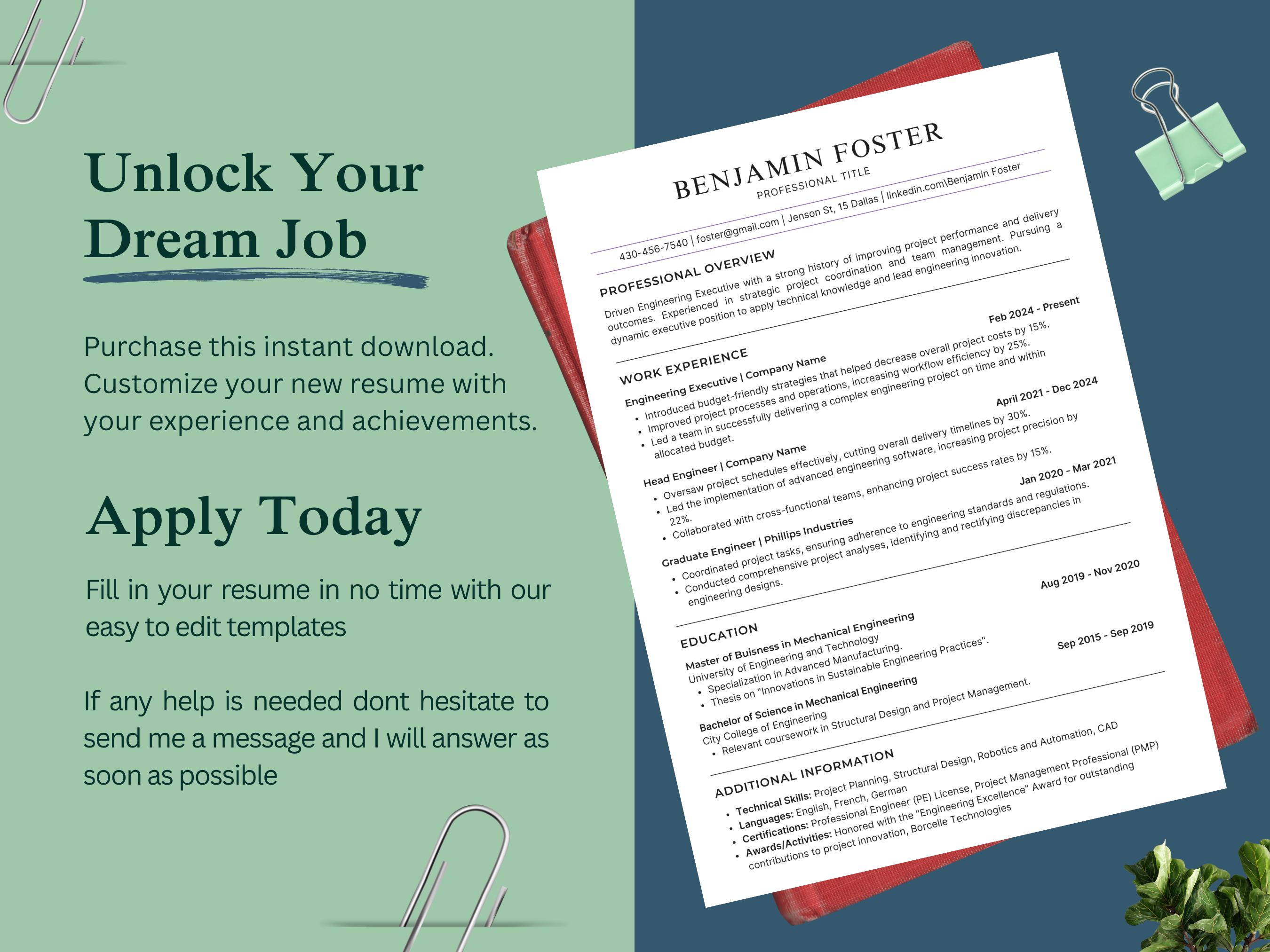 ATS Friendly Modern Resume Template Canva, Editable Professional CV ...