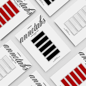 May include: White cards with colour-coded tabs, featuring the text "annotabs" in elegant script. The tabs are in red, black, and grey. Each card indicates "Single Colour Tabs" and "Set of 6".