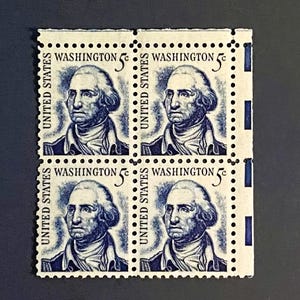 Pres. George Washington 5c stamp; Plate Block (4) stamps, dark violet blue, 1966, MNH, OG,