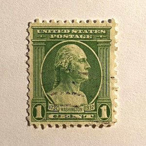 George Washington 1c Stamp; issued 1932; President Looking Right; Green; Used, Light Cancel, F/NH, NG; free domestic shipping