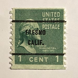 George Washington 'Fresno Calif' Precancelled 1c stamp; Prexies; Imperforated; 1939, M/NH Ng