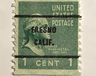 Sello de 1 centavo con la efigie de George Washington, Fresno, California, pre-cancelado; Prexies; sin perforar; 1939, M/NH Ng