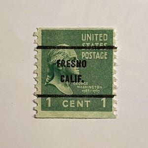 1939 George Washington 1c stamp; Precancelled &#39;Fresno Calif.&quot;; Presidential Series; Issued 1939; Rotary Coil; Scott #839; Mint; NH, OG
