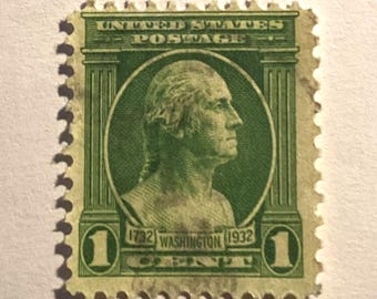 ジョージ・ワシントン1セント希少グリーン切手 1932年ワシントン200周年記念切手：米国1セント緑、使用済みVF/NH