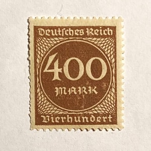 1923 German Empire 400 Mark Stamp: Brown Digits Design