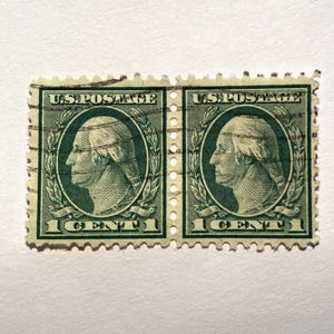 George Washington line pair (2) 1c stamps; 1912-1922; light cancel; VF/NH OG