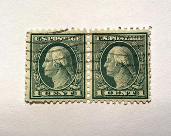 Par de sellos de 1 centavo de la línea de George Washington (2); 1912-1922; matasellos leve; Muy Buen Estado/Nuevo Sin Usar, Original.