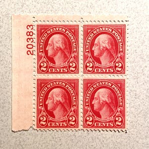 US 634 2c Washington Plate #20383 Block M/NH, Og, Bright Carmine; 1926, SCV 2,100 Usd