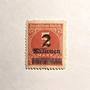 1923 German Hyperinflation Stamp: 2M over 5T Mark, Vm2 Watermark