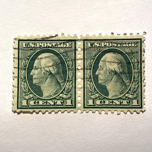 Horizontal Pair (2) George Washington 1c stamps; 1912-1922 regular issue; light cancellation; VF/NH OG