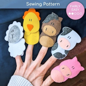 Farm Animal Finger Puppets, Sewing Pattern PDF - Cute Hand Sewing Felt Project for Kids & Adults