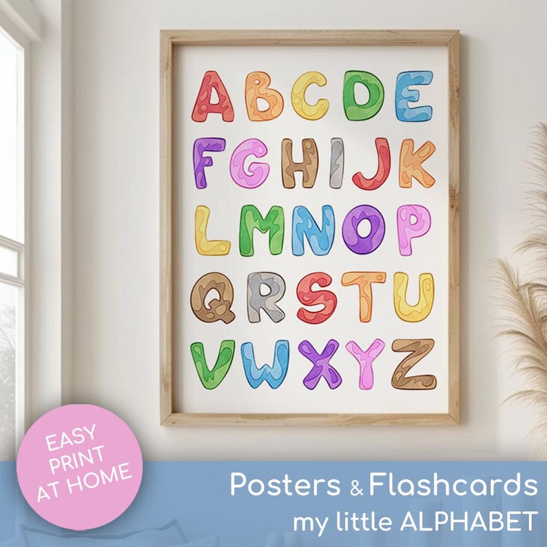 Colorful Alphabet Chart: ABC Printable Posters & Flashcards (digital ...