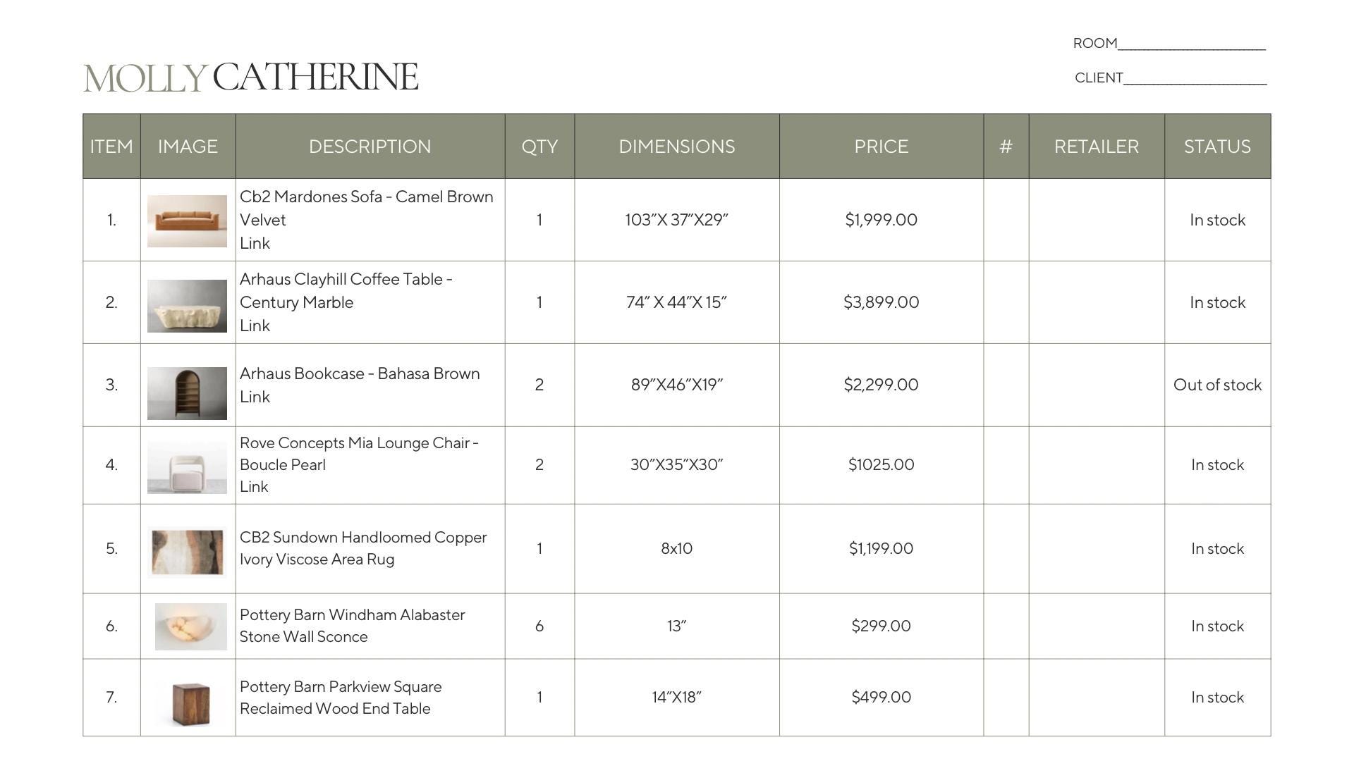 Sample Ffe Schedule Interior Design FF&E Schedule Template - Editable Canva (digital ...