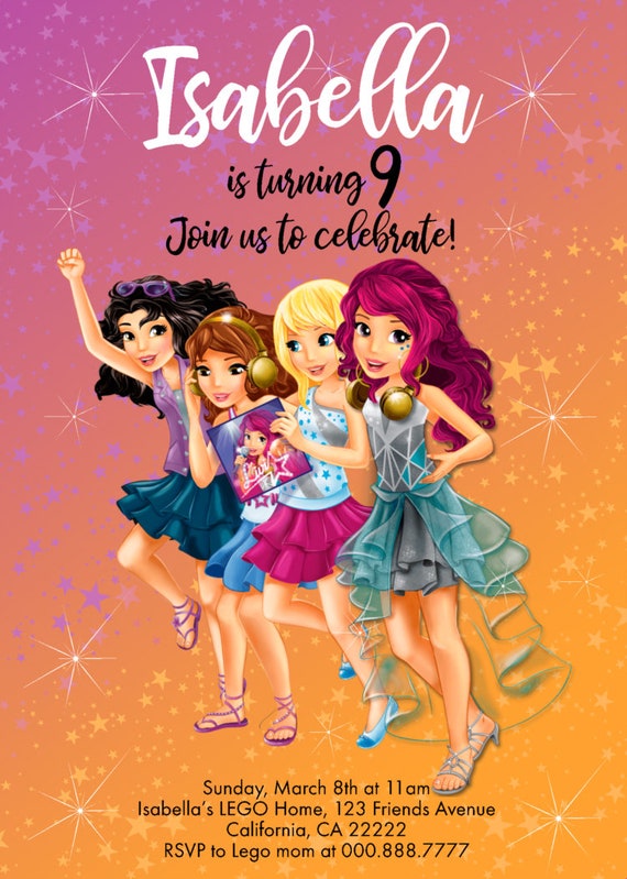 Lego Girls Music Maker Birthday party invitation - Girls lego party Invitation and SURPRISE GIFT - Printable digital file Il_570xn