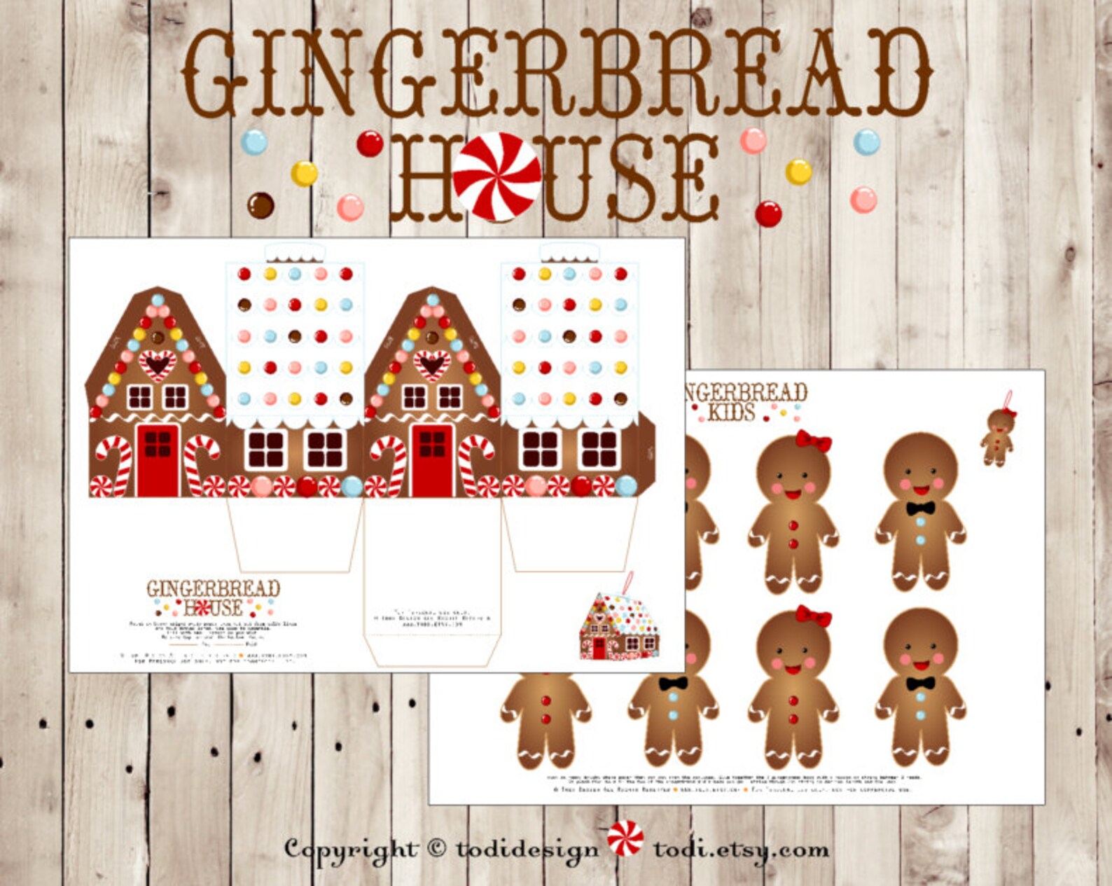 Free printable. i thought i already pinned this... Christmas paper Gingerbread house and gingerbread kids tree | Etsy