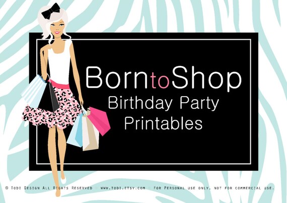BORN to SHOP Birthday Party printables and Invitation with shopping bag envelope Design- teen birthday PERSONALIZED Il_570xn