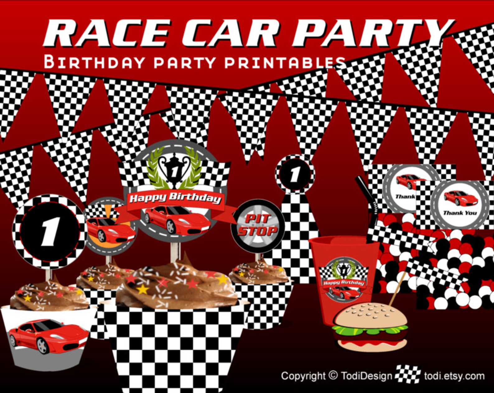Race Car Birthday Party Printables INSTANT DOWNLOAD - Etsy
