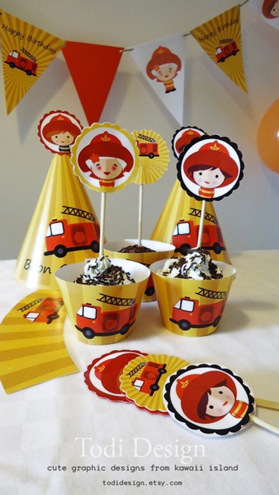 Fire Truck Birthday Party Printables& invitation design Printbale PDF