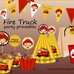Fire Truck Printable Birthday Set Printbale PDF | Etsy