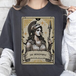 Camisa de color cómodo, diosa Atenea antigua, mitología griega, Hierofante, carta del Tarot, camisa para amantes, diosa griega, mitología, Atenea, regalo, Dios