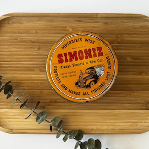 Vintage Simoniz Wax Tin | Auto Polish Can | Retro Car Care Collectible | Garage Decor | Industrial Tin | Classic Auto Advertising | Gift Him